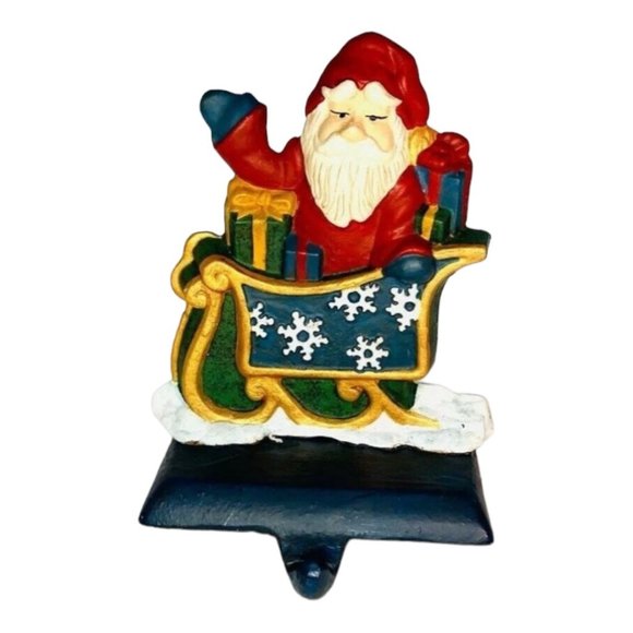 LOT of 2 Santa And Snowman Cast Iron Christmas Stocking Holder Hanger Vintage - Picture 2 of 11